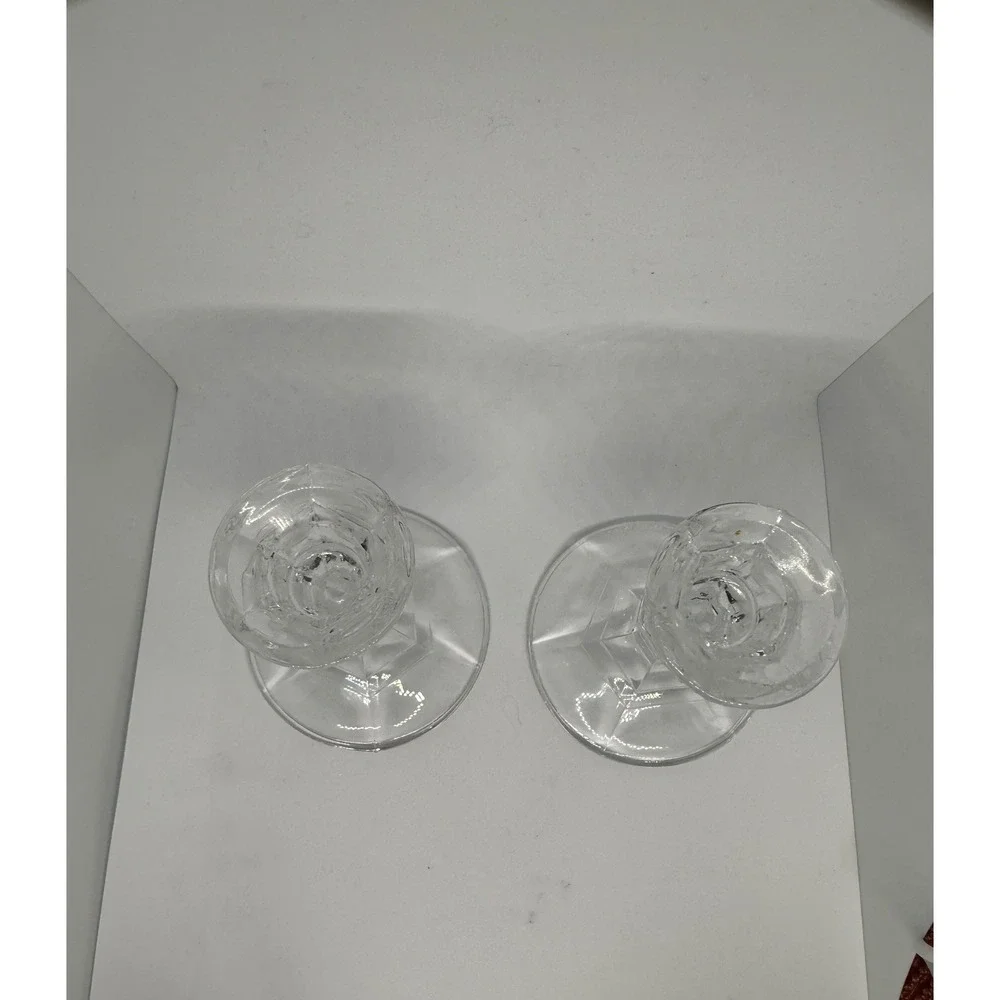 Set of‎ 2 Libbey Glass Crystal Candlesticks Taper Candle Holders
